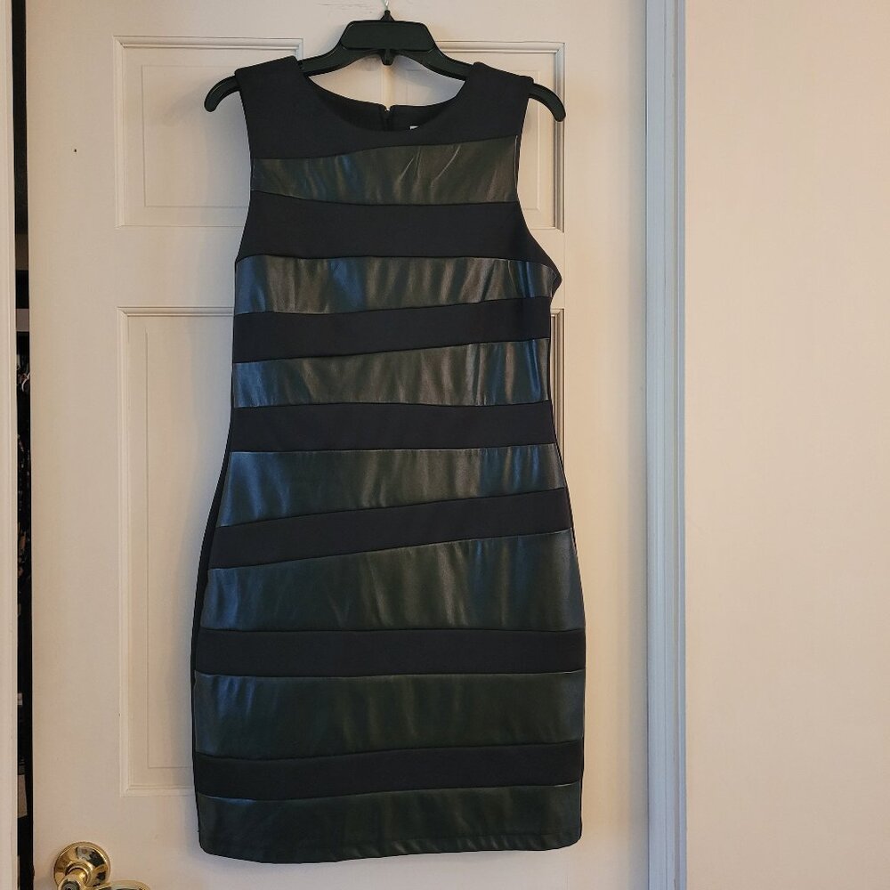 Bisou Bisou Black Faux-leather trimmed dress, size 12